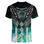 Aotearoa Maori Iwi Heritage Women V-Neck T-Shirt Ngati Kahungunu Paua Shell Turquoise