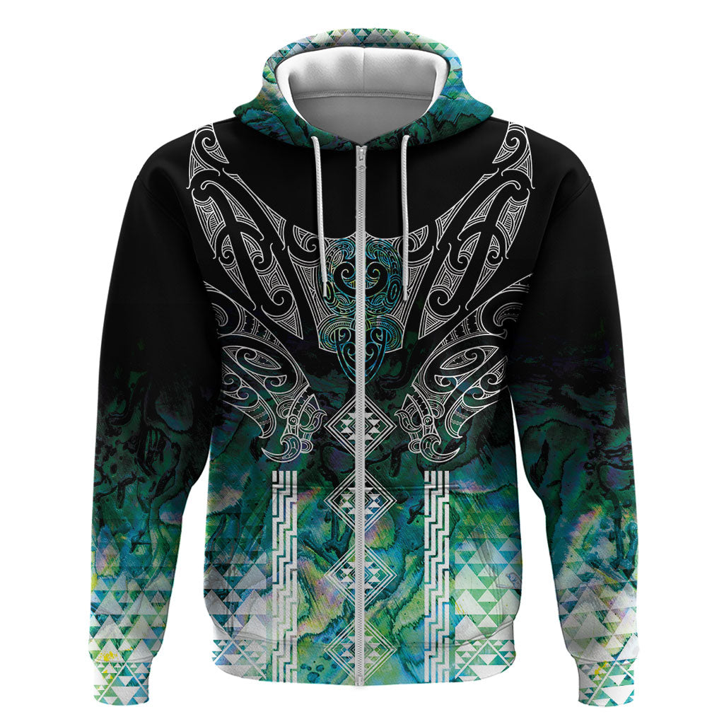 Aotearoa Maori Iwi Heritage Zip Hoodie Ngati Kahungunu Paua Shell Turquoise