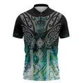 Aotearoa Maori Iwi Heritage Zipper Polo Shirt Ngati Kahungunu Paua Shell Turquoise