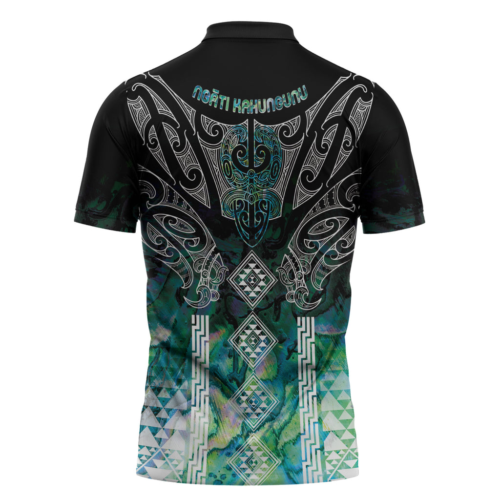 Aotearoa Maori Iwi Heritage Zipper Polo Shirt Ngati Kahungunu Paua Shell Turquoise