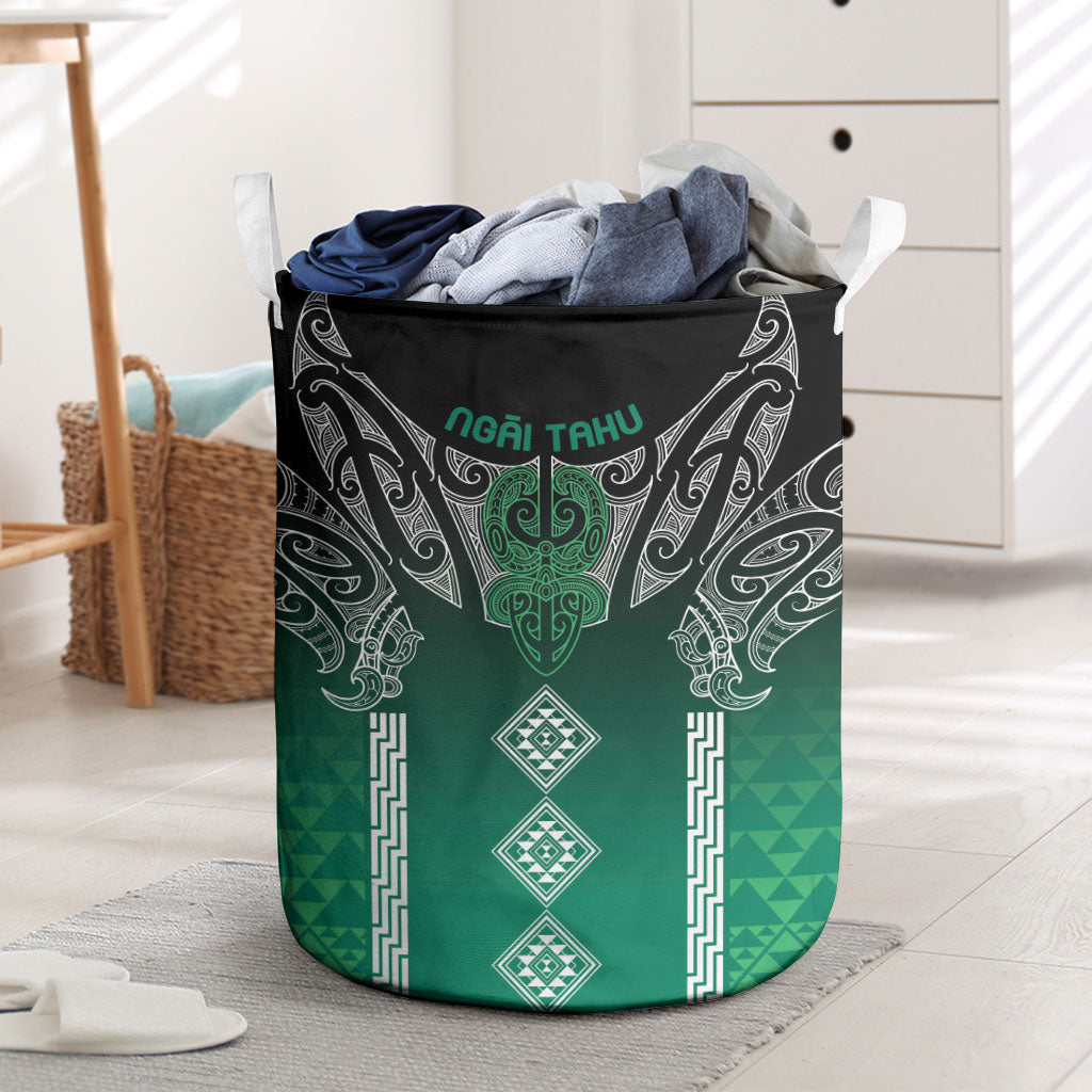 Aotearoa Maori Iwi Heritage Laundry Basket Ngai Tahu Pounamu Green