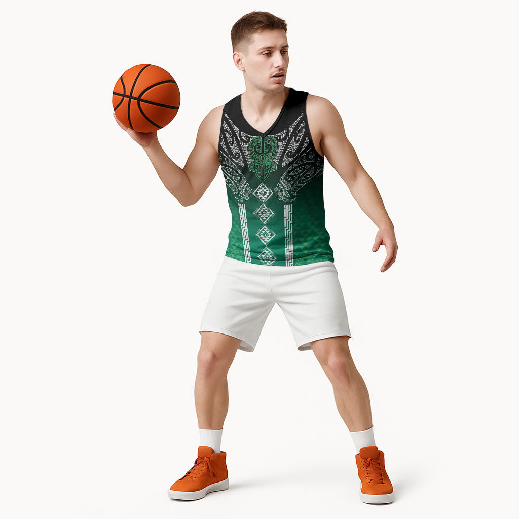Aotearoa Maori Iwi Heritage Basketball Jersey Ngai Tahu Pounamu Green