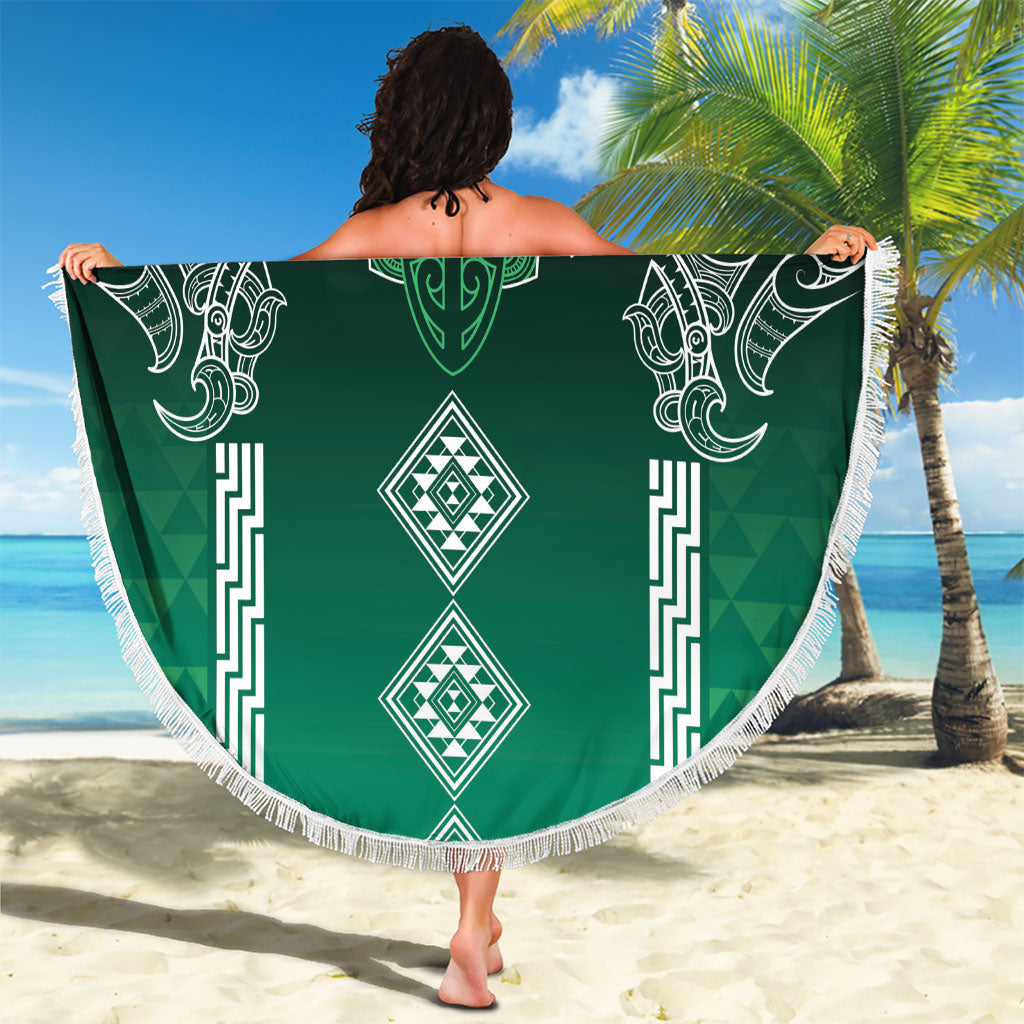 Aotearoa Maori Iwi Heritage Beach Blanket Ngai Tahu Pounamu Green
