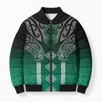 Aotearoa Maori Iwi Heritage Bomber Puffer Jacket Ngai Tahu Pounamu Green