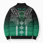 Aotearoa Maori Iwi Heritage Bomber Puffer Jacket Ngai Tahu Pounamu Green