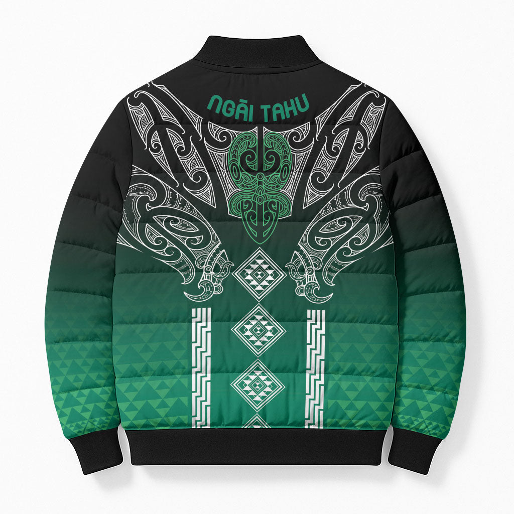 Aotearoa Maori Iwi Heritage Bomber Puffer Jacket Ngai Tahu Pounamu Green