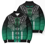 Aotearoa Maori Iwi Heritage Bomber Puffer Jacket Ngai Tahu Pounamu Green
