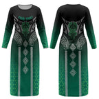 Aotearoa Maori Iwi Heritage Couples Matching Long Sleeve Bodycon Dress and Hawaiian Shirt Ngai Tahu Pounamu Green