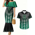 Aotearoa Maori Iwi Heritage Couples Matching Mermaid Dress and Hawaiian Shirt Ngai Tahu Pounamu Green