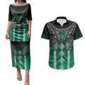 Aotearoa Maori Iwi Heritage Couples Matching Puletasi and Hawaiian Shirt Ngai Tahu Pounamu Green