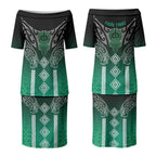 Aotearoa Maori Iwi Heritage Couples Matching Puletasi and Hawaiian Shirt Ngai Tahu Pounamu Green