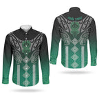 Aotearoa Maori Iwi Heritage Couples Matching Short Sleeve Bodycon Dress and Long Sleeve Button Shirt Ngai Tahu Pounamu Green