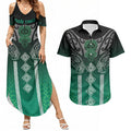 Aotearoa Maori Iwi Heritage Couples Matching Summer Maxi Dress and Hawaiian Shirt Ngai Tahu Pounamu Green