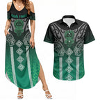 Aotearoa Maori Iwi Heritage Couples Matching Summer Maxi Dress and Hawaiian Shirt Ngai Tahu Pounamu Green