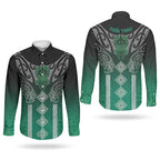 Aotearoa Maori Iwi Heritage Couples Matching Summer Maxi Dress and Long Sleeve Button Shirt Ngai Tahu Pounamu Green