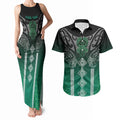 Aotearoa Maori Iwi Heritage Couples Matching Tank Maxi Dress and Hawaiian Shirt Ngai Tahu Pounamu Green