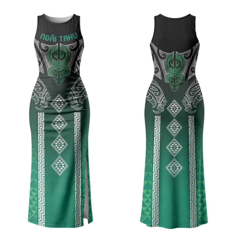 Aotearoa Maori Iwi Heritage Couples Matching Tank Maxi Dress and Hawaiian Shirt Ngai Tahu Pounamu Green