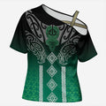 Aotearoa Maori Iwi Heritage Cross Shoulder Shirt Ngai Tahu Pounamu Green