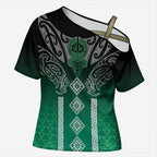 Aotearoa Maori Iwi Heritage Cross Shoulder Shirt Ngai Tahu Pounamu Green