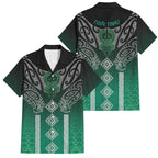 Aotearoa Maori Iwi Heritage Family Matching Off The Shoulder Long Sleeve Dress and Hawaiian Shirt Ngai Tahu Pounamu Green