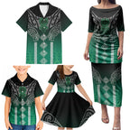 Aotearoa Maori Iwi Heritage Family Matching Puletasi and Hawaiian Shirt Ngai Tahu Pounamu Green