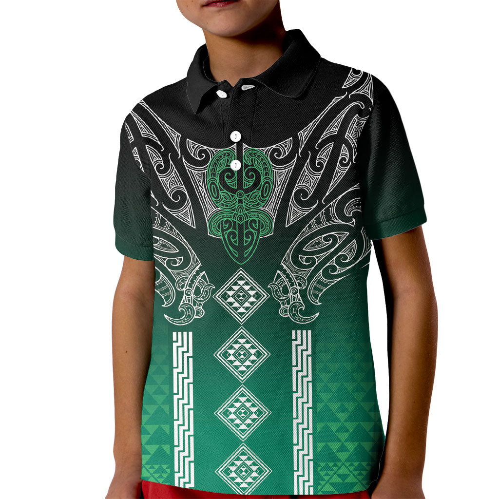 Aotearoa Maori Iwi Heritage Kid Polo Shirt Ngai Tahu Pounamu Green