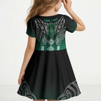 Aotearoa Maori Iwi Heritage Kid Short Sleeve Dress Ngai Tahu Pounamu Green