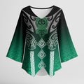 Aotearoa Maori Iwi Heritage Kimono Sleeve Blouse Ngai Tahu Pounamu Green