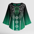 Aotearoa Maori Iwi Heritage Kimono Sleeve Blouse Ngai Tahu Pounamu Green