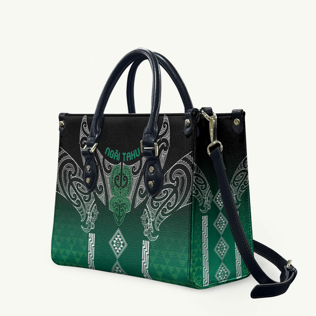 Aotearoa Maori Iwi Heritage Leather Bag Ngai Tahu Pounamu Green