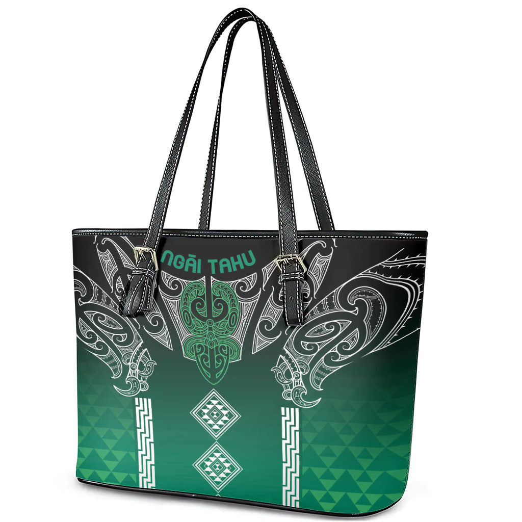 Aotearoa Maori Iwi Heritage Leather Tote Bag Ngai Tahu Pounamu Green