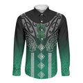 Aotearoa Maori Iwi Heritage Long Sleeve Button Shirt Ngai Tahu Pounamu Green