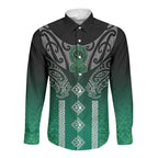 Aotearoa Maori Iwi Heritage Long Sleeve Button Shirt Ngai Tahu Pounamu Green