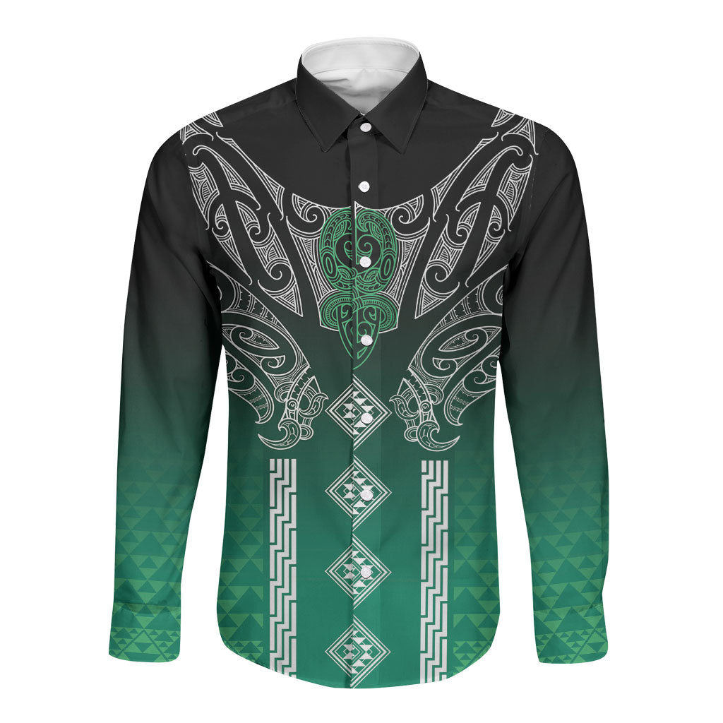 Aotearoa Maori Iwi Heritage Long Sleeve Button Shirt Ngai Tahu Pounamu Green