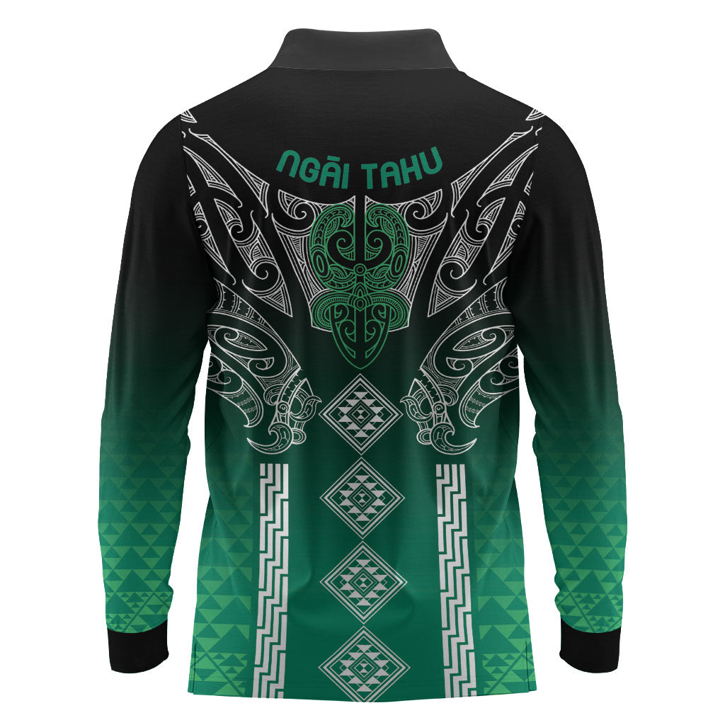 Aotearoa Maori Iwi Heritage Long Sleeve Polo Shirt Ngai Tahu Pounamu Green