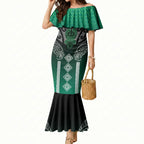 Aotearoa Maori Iwi Heritage Mermaid Dress Ngai Tahu Pounamu Green
