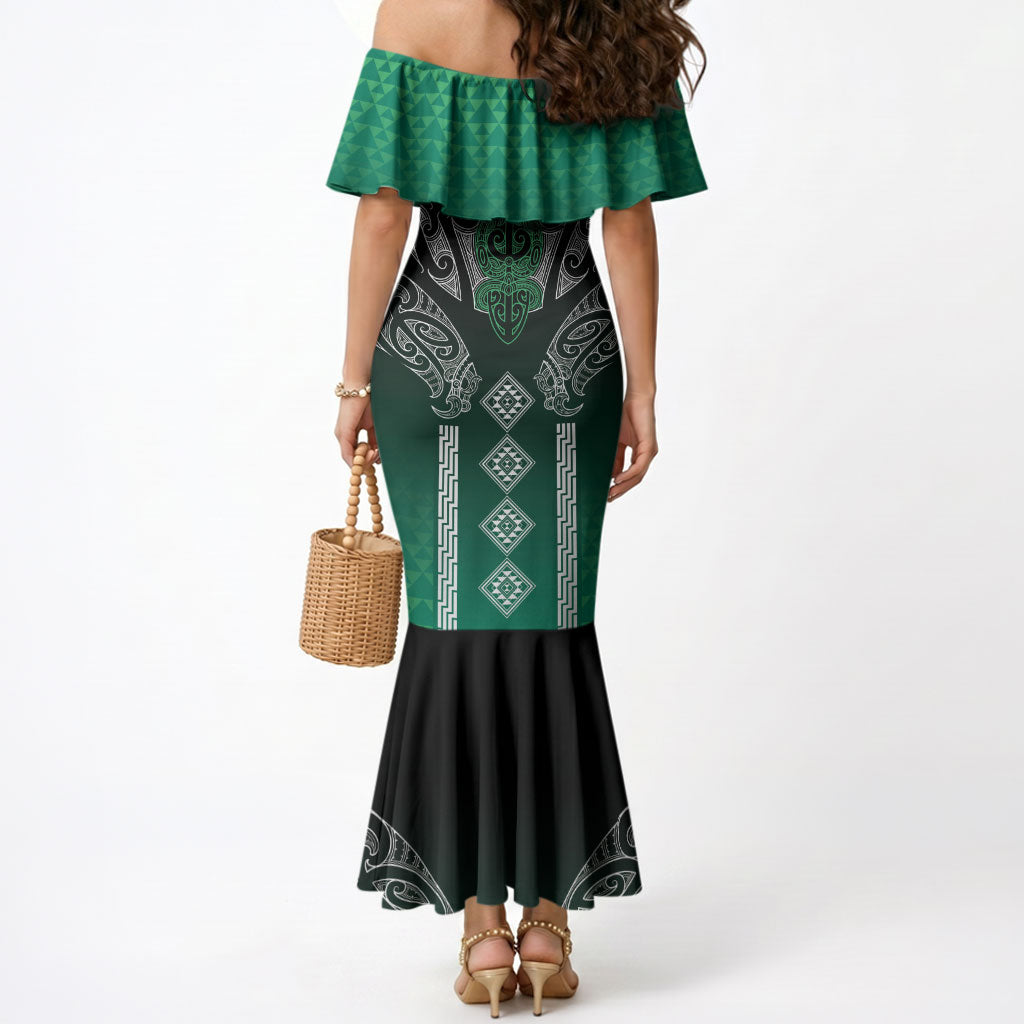 Aotearoa Maori Iwi Heritage Mermaid Dress Ngai Tahu Pounamu Green