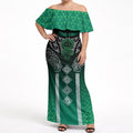 Aotearoa Maori Iwi Heritage Off Shoulder Maxi Dress Ngai Tahu Pounamu Green