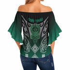 Aotearoa Maori Iwi Heritage Off Shoulder Wrap Waist Top Ngai Tahu Pounamu Green