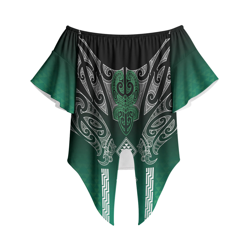 Aotearoa Maori Iwi Heritage Off Shoulder Wrap Waist Top Ngai Tahu Pounamu Green