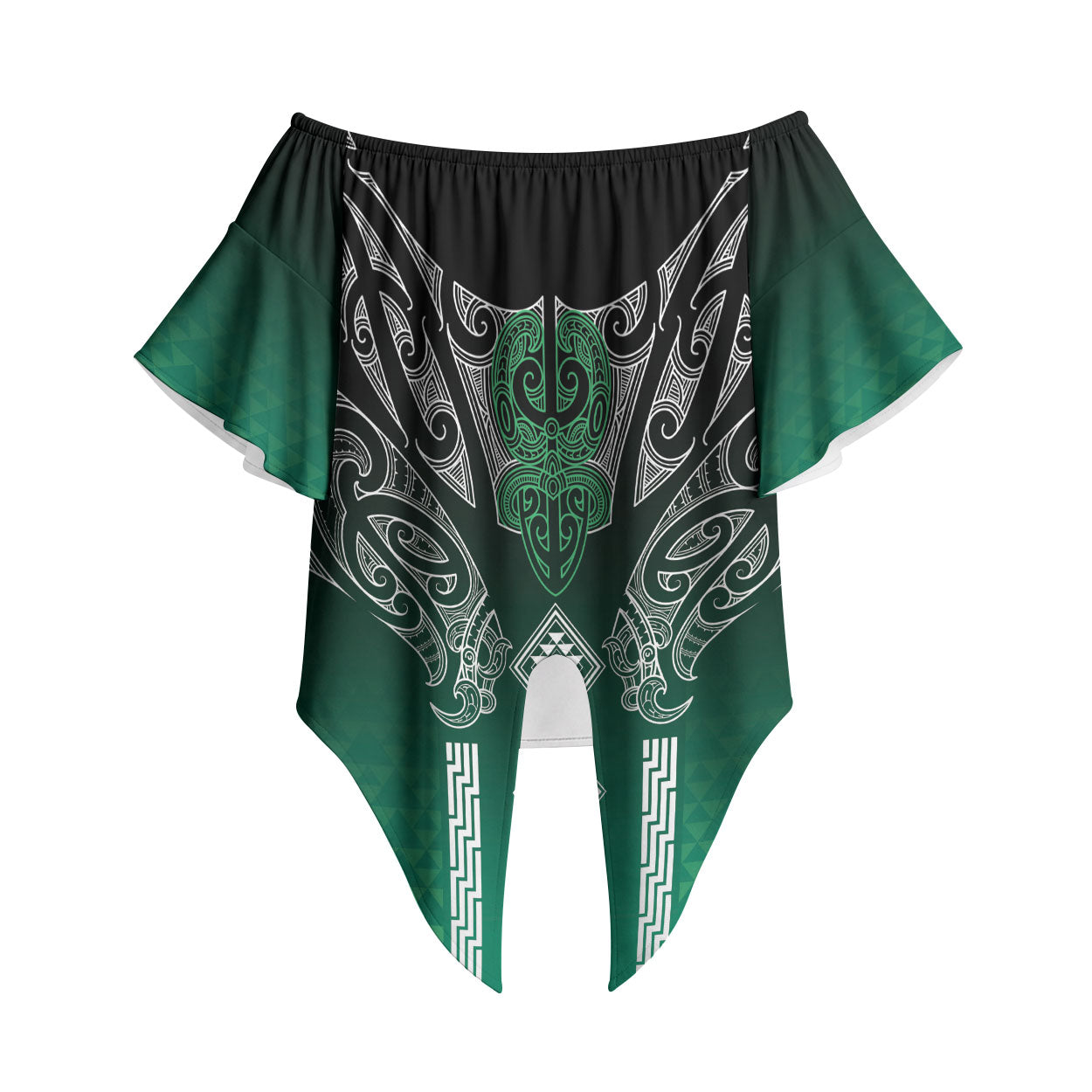 Aotearoa Maori Iwi Heritage Off Shoulder Wrap Waist Top Ngai Tahu Pounamu Green