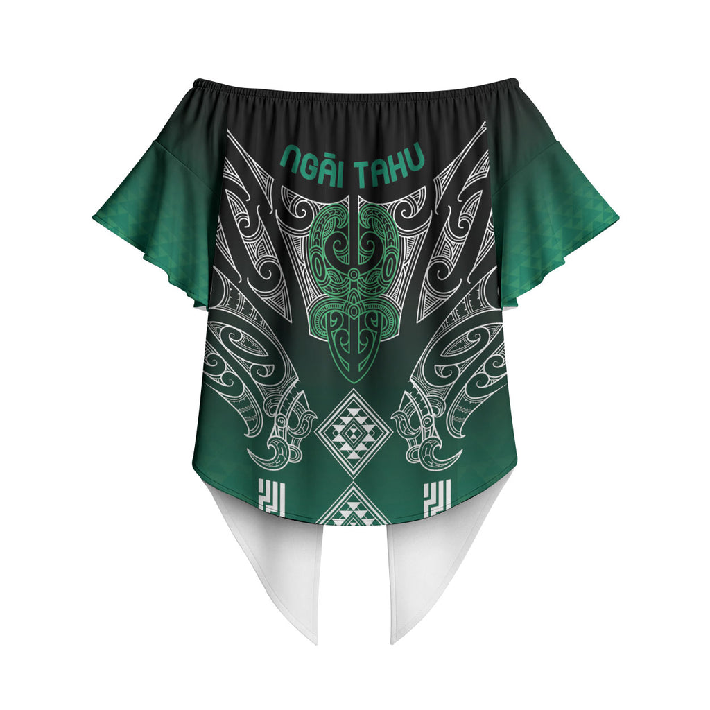 Aotearoa Maori Iwi Heritage Off Shoulder Wrap Waist Top Ngai Tahu Pounamu Green