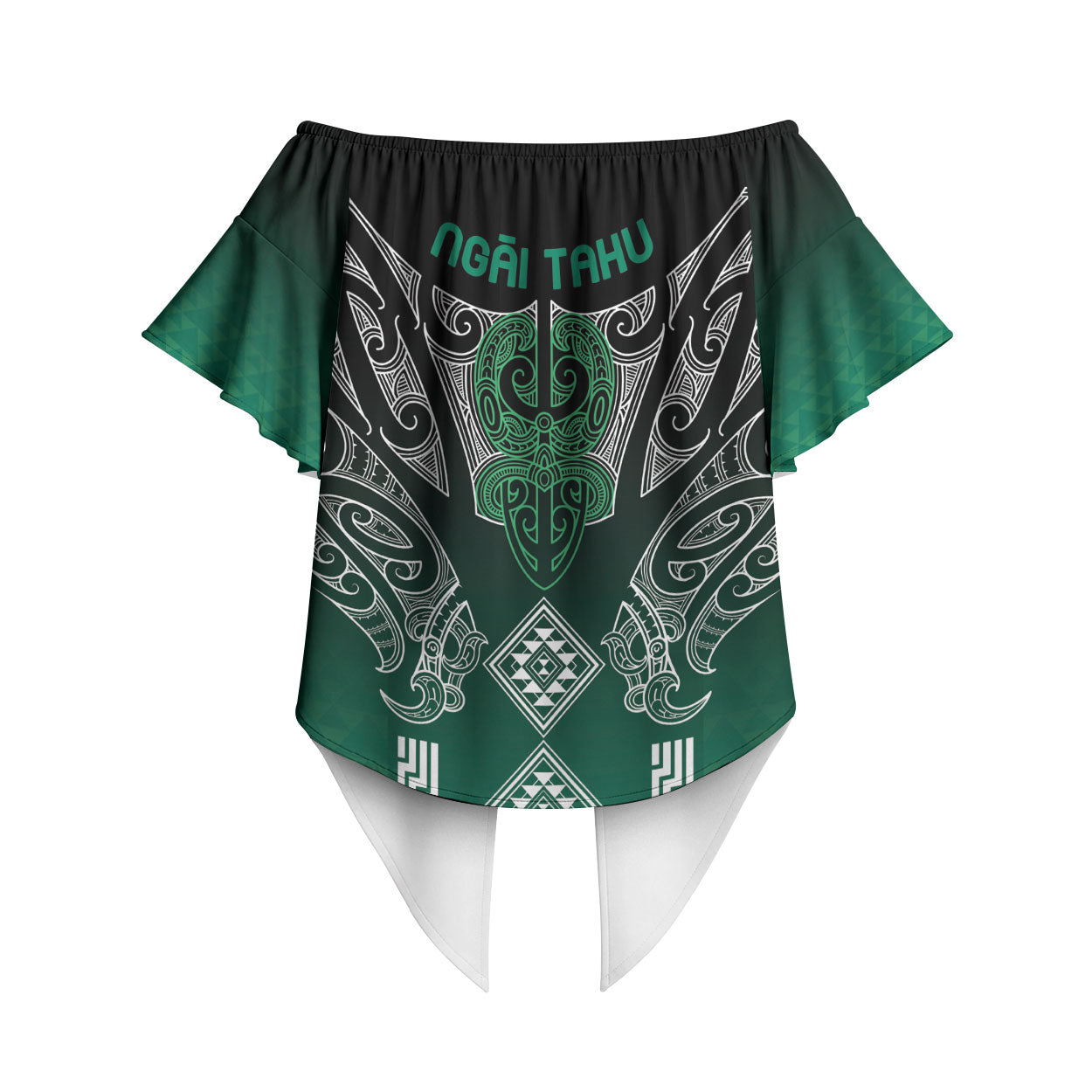 Aotearoa Maori Iwi Heritage Off Shoulder Wrap Waist Top Ngai Tahu Pounamu Green