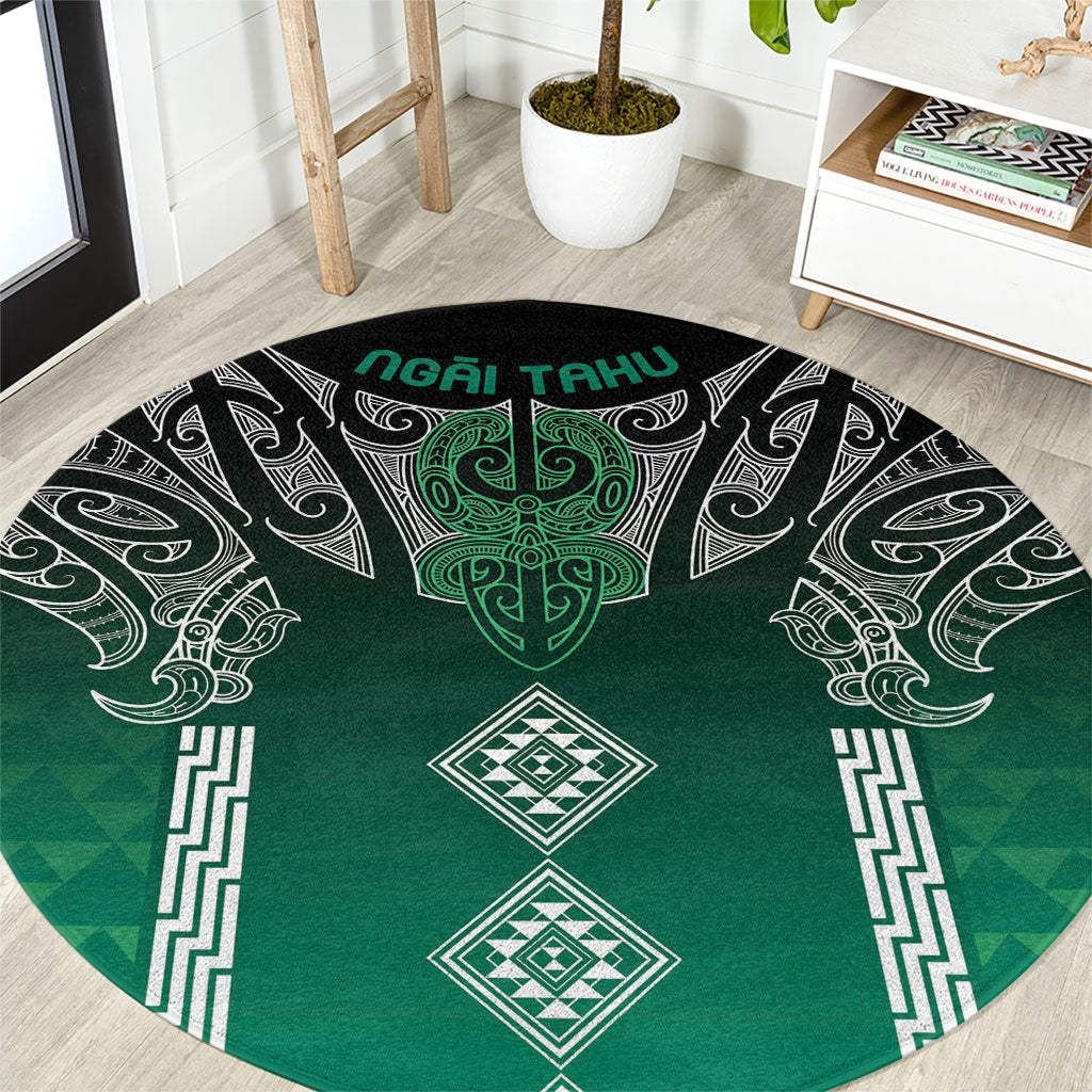 Aotearoa Maori Iwi Heritage Round Carpet Ngai Tahu Pounamu Green