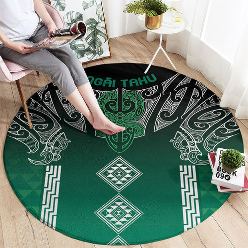 Aotearoa Maori Iwi Heritage Round Carpet Ngai Tahu Pounamu Green