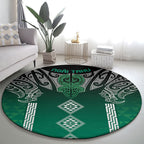 Aotearoa Maori Iwi Heritage Round Carpet Ngai Tahu Pounamu Green