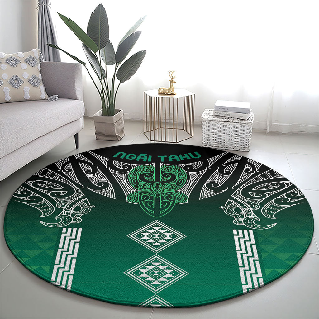 Aotearoa Maori Iwi Heritage Round Carpet Ngai Tahu Pounamu Green