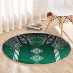 Aotearoa Maori Iwi Heritage Round Carpet Ngai Tahu Pounamu Green