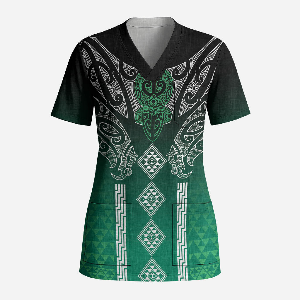 Aotearoa Maori Iwi Heritage Scrub Top Ngai Tahu Pounamu Green