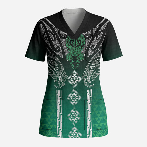Aotearoa Maori Iwi Heritage Scrub Top Ngai Tahu Pounamu Green